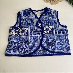 Vintage Nikky Int'l of Hawaii Blue and White Floral Two Snap Vest Size 6-12M